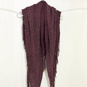 Burgundy Metallic Knit Fringe Triangle Scarf Shawl by David and Young - New